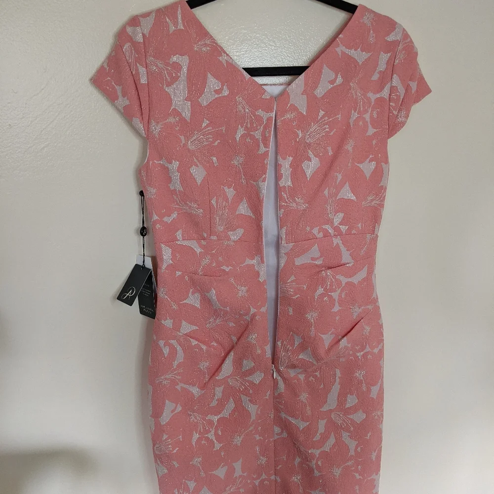 Adrianna Papell Size 8 Hibiscus Jacquard Draped Dress - Picture 7 of 10